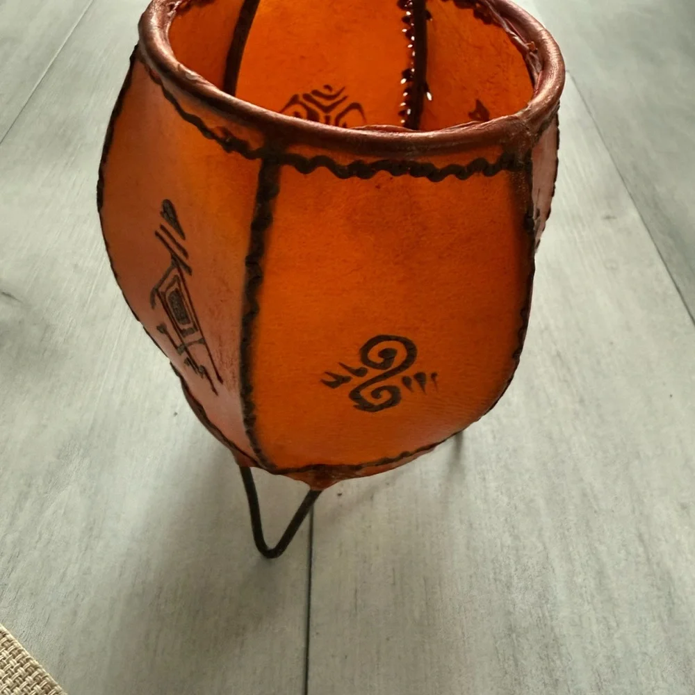 Morocco Tealight Oriental Lanterns Leather Lamp Orange set of 2